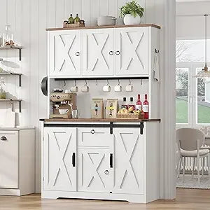 Farmhouse Kitchen Pantry Cabinet with Sliding Barn Doors