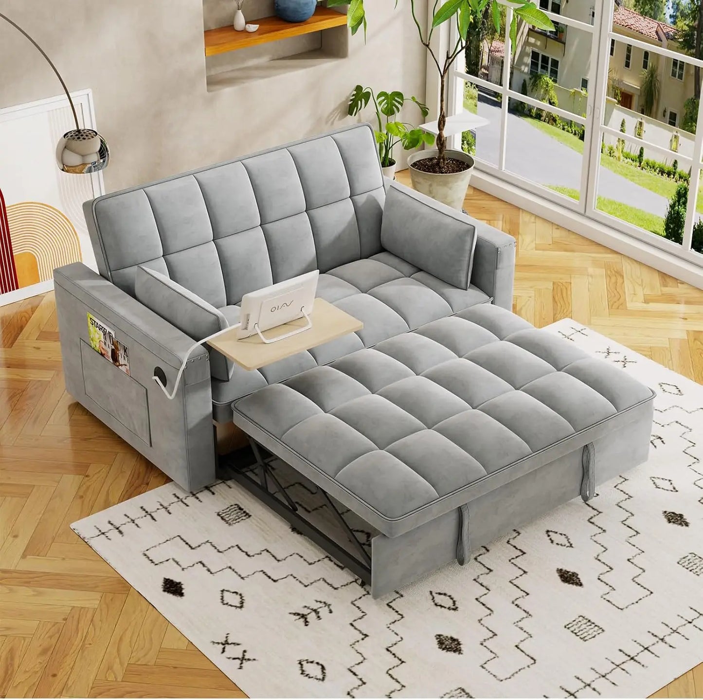 3-in-1 Convertible Velvet Sofa Bed Loveseat