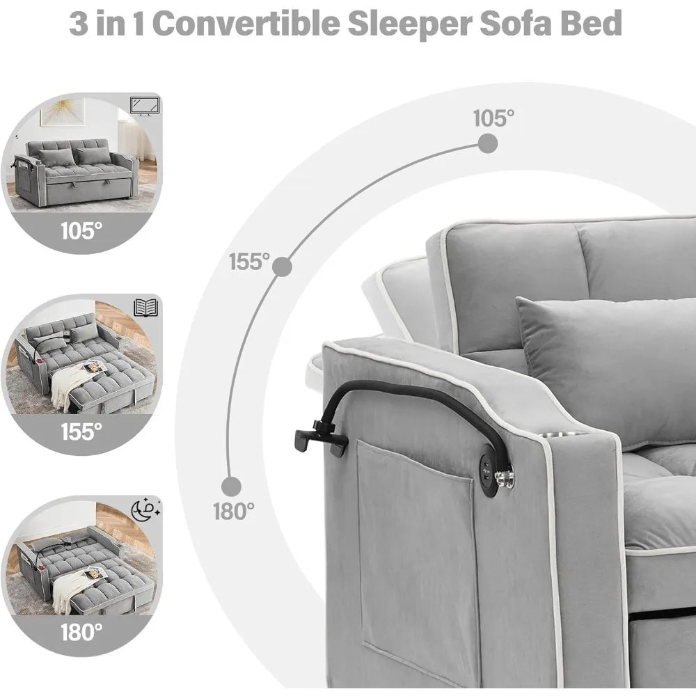 3-in-1 Convertible Velvet Sofa Bed Loveseat