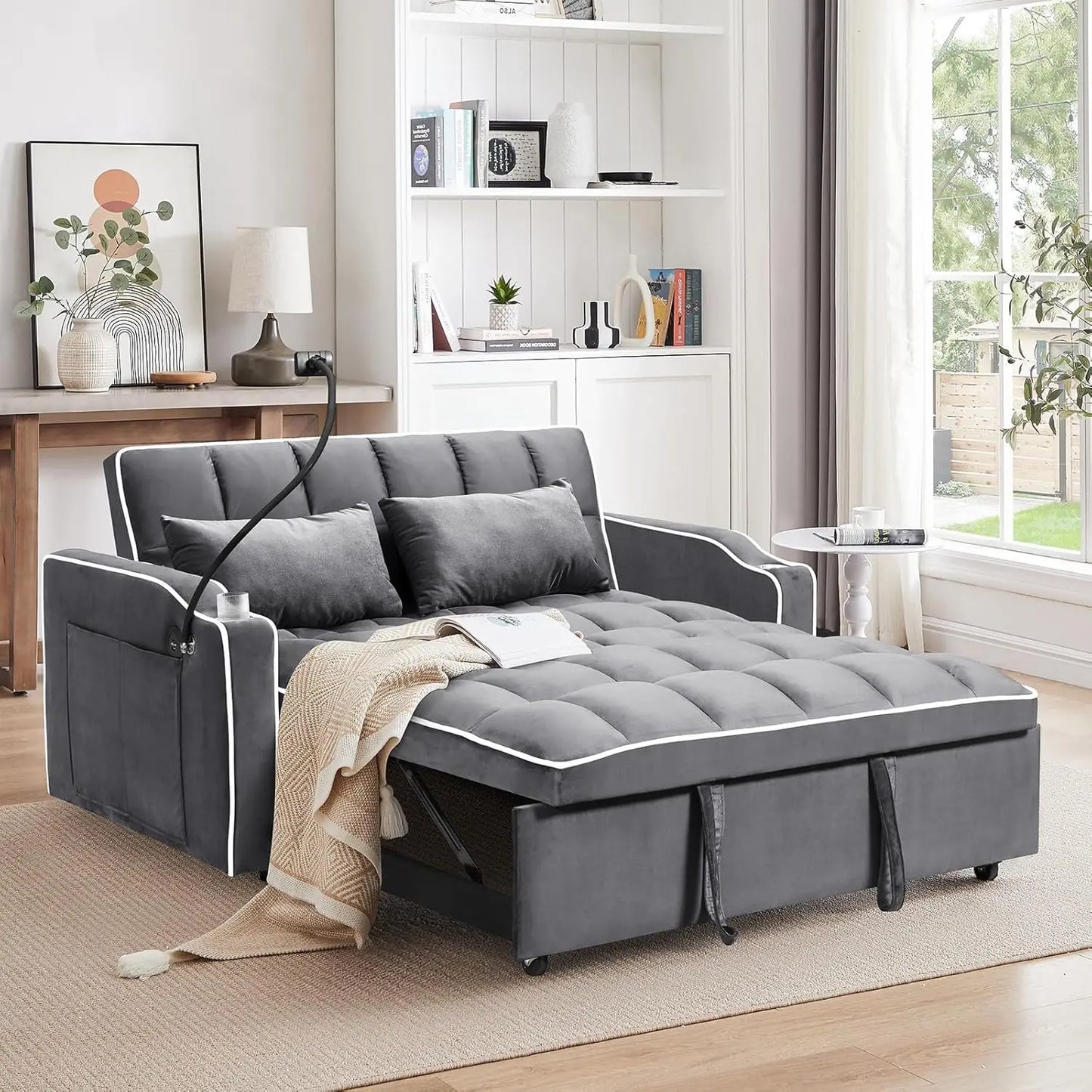 3-in-1 Convertible Velvet Sofa Bed Loveseat