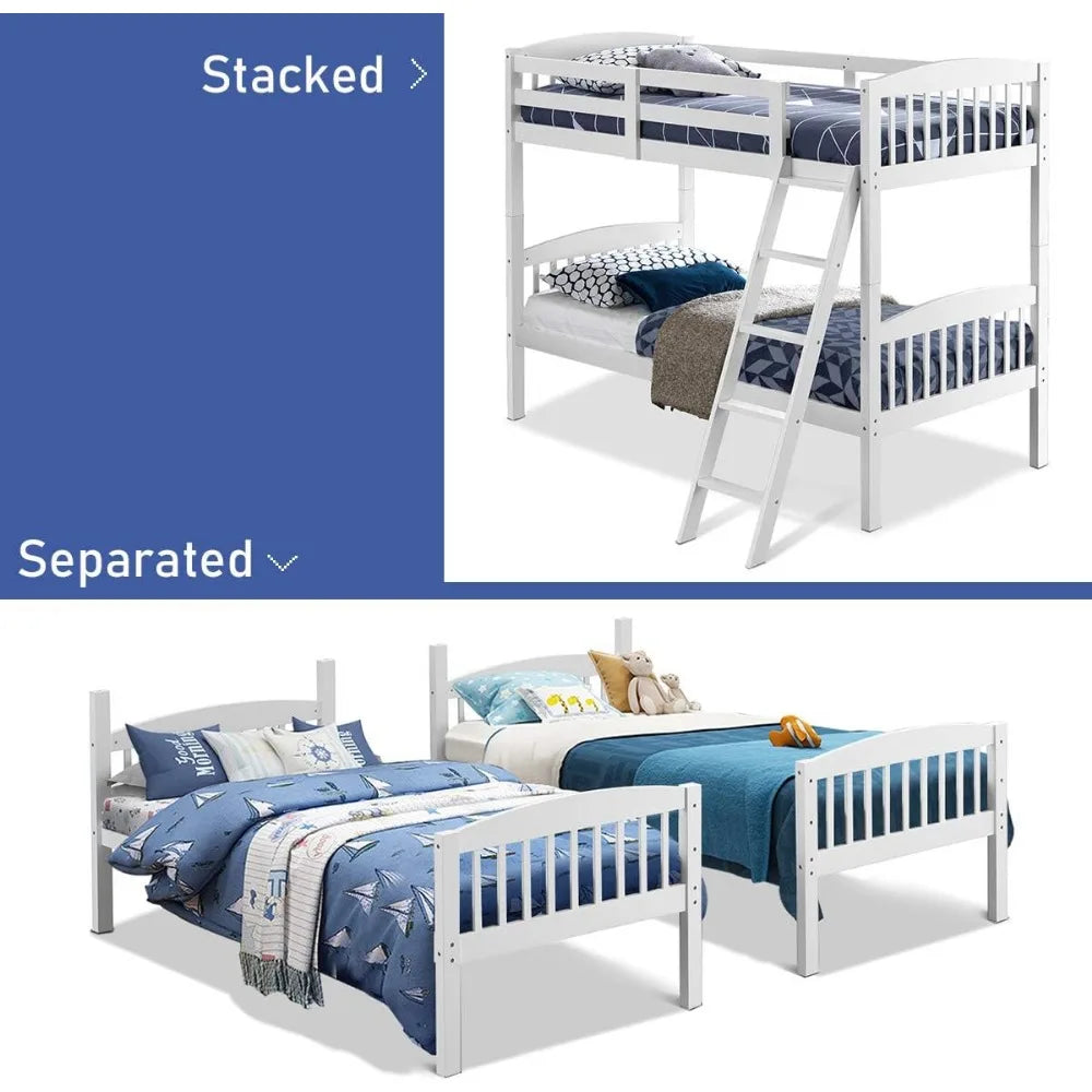 Twin Over Twin Convertible Bunk Beds – Solid Wood, Space Saving