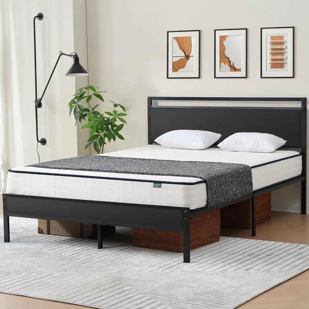 Z-hom King Size Metal Bed Frame with Wood Headboard
