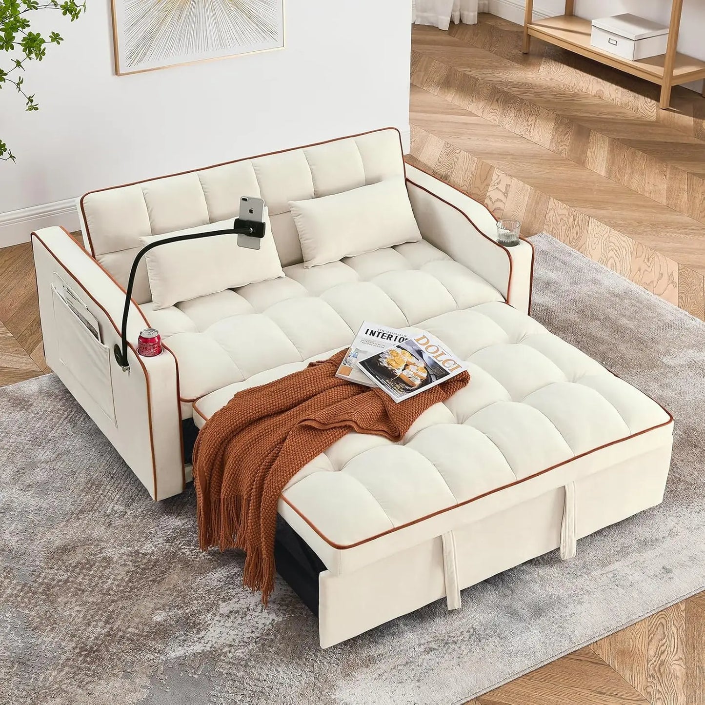 3-in-1 Convertible Velvet Sofa Bed Loveseat