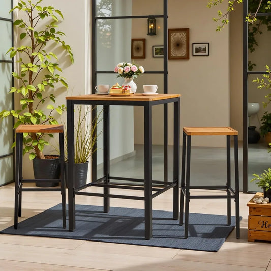 Acacia Wood Outdoor Bar Set for 2 – Table & Stools