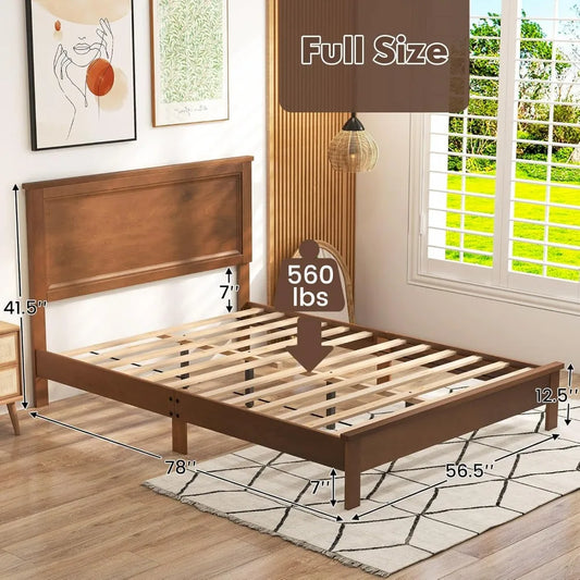 Giantex Mid-Century Full Platform Bed Frame with Headboard