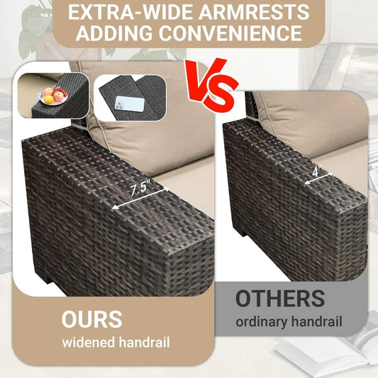 5-Piece Outdoor Wicker Patio Set with Cushions & Glass Table