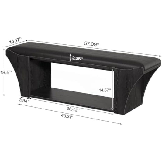 Modern Black Upholstered Dining Bench with Storage