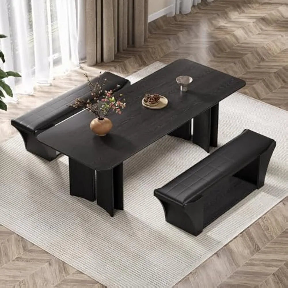 Modern Black Upholstered Dining Bench with Storage