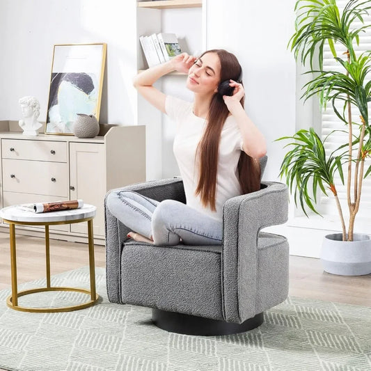 Modern Boucle Swivel Barrel Chairs Set of 2