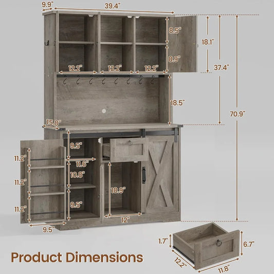 Farmhouse Kitchen Pantry Cabinet with Sliding Barn Doors