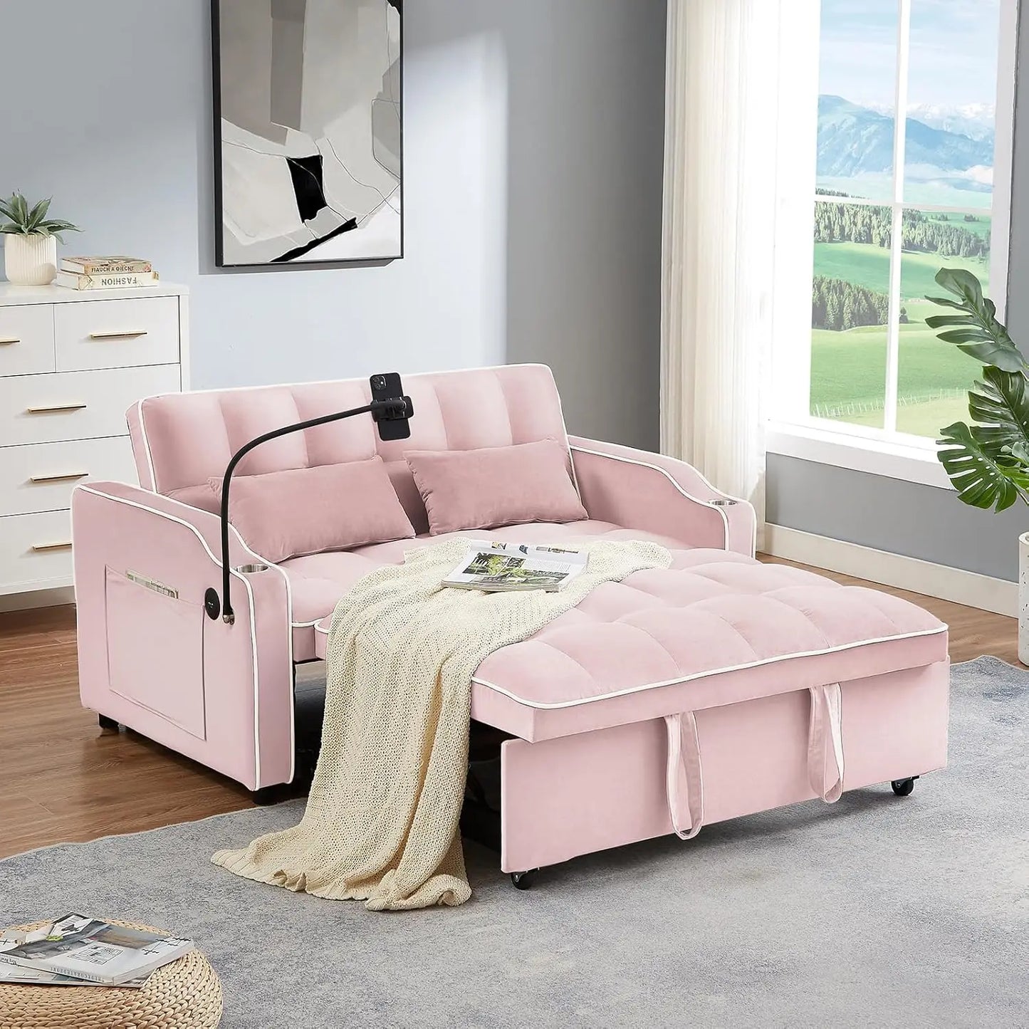 3-in-1 Convertible Velvet Sofa Bed Loveseat
