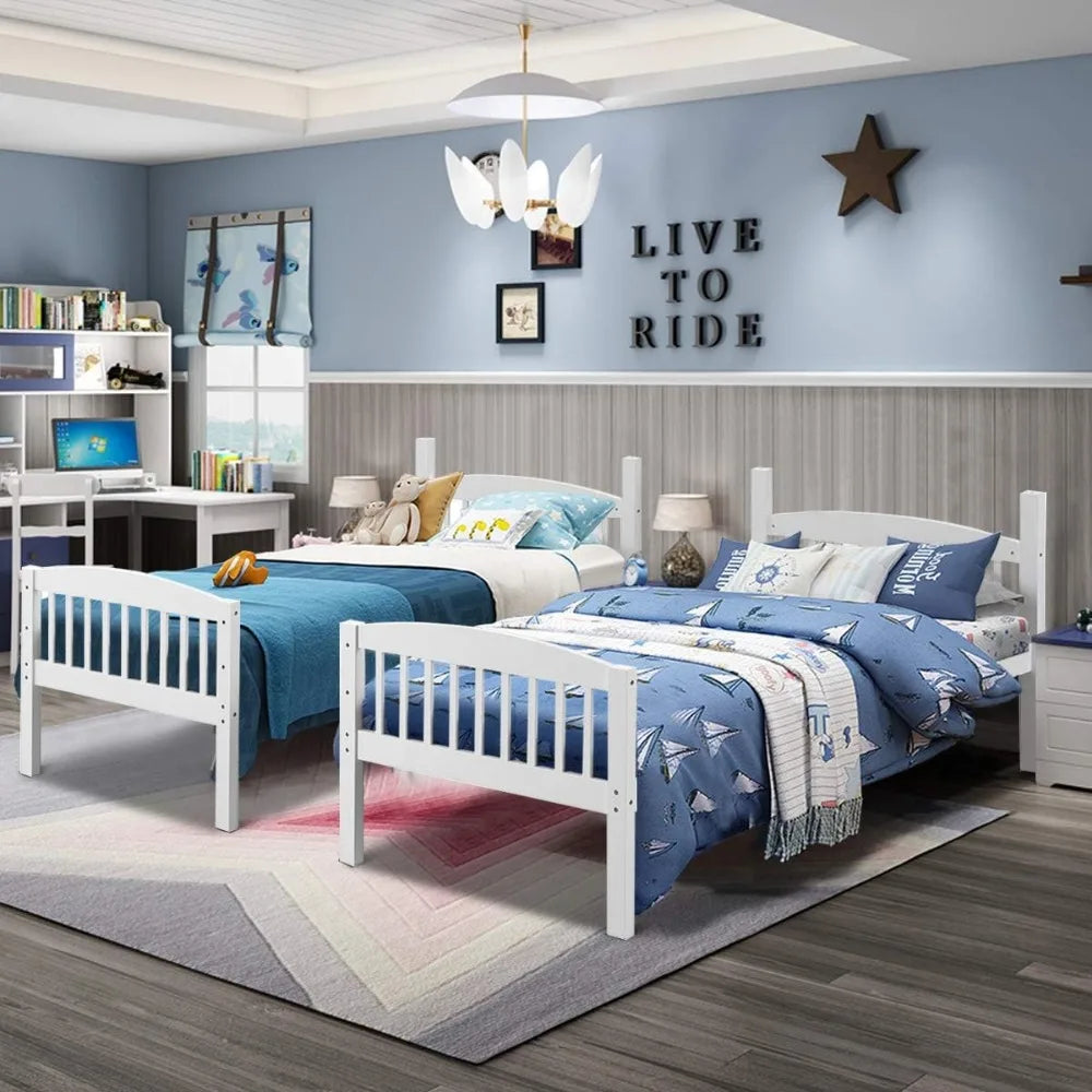 Twin Over Twin Convertible Bunk Beds – Solid Wood, Space Saving