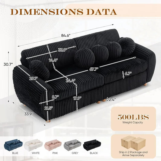 84.6" Corduroy Modern Loveseat Sofa with Pillows