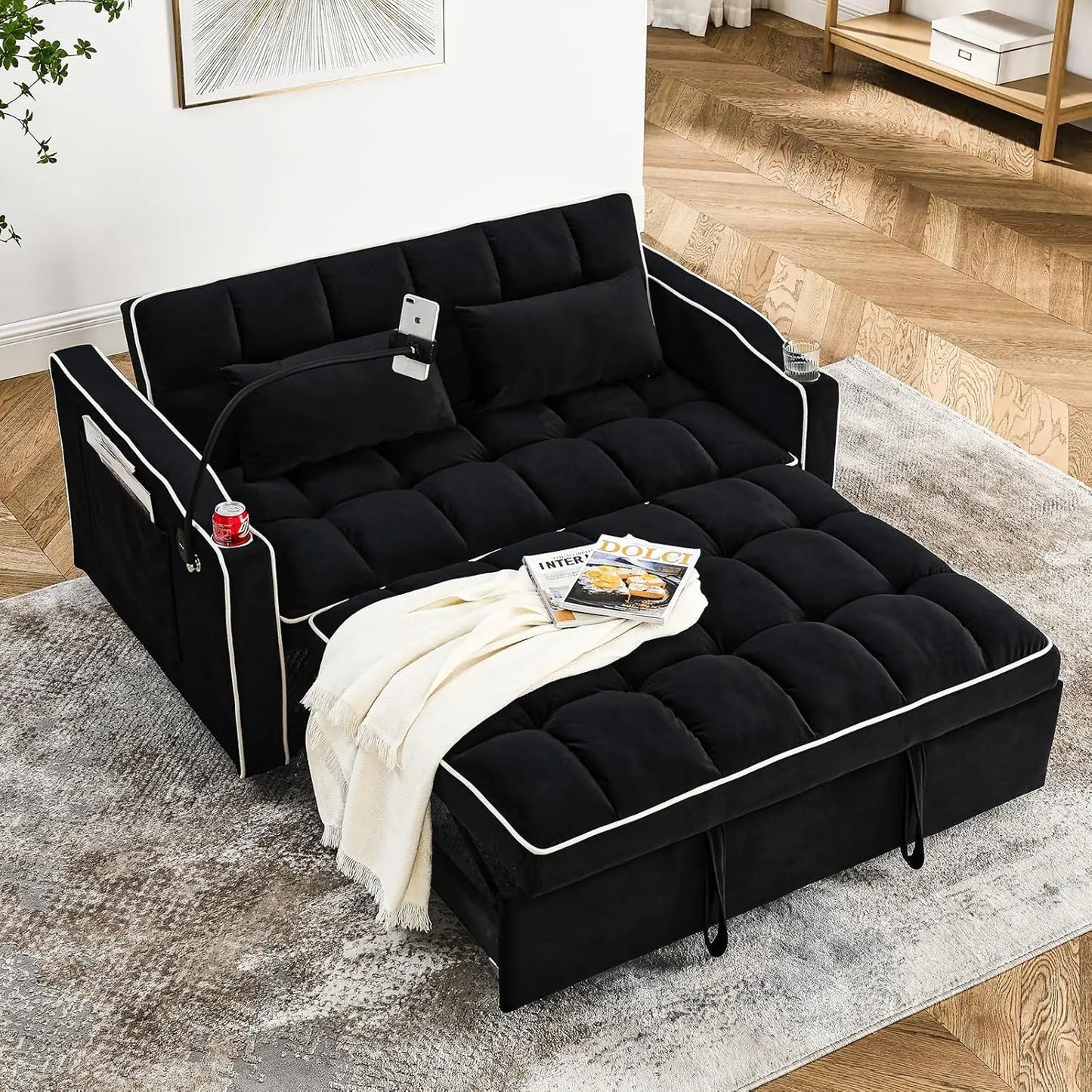 3-in-1 Convertible Velvet Sofa Bed Loveseat