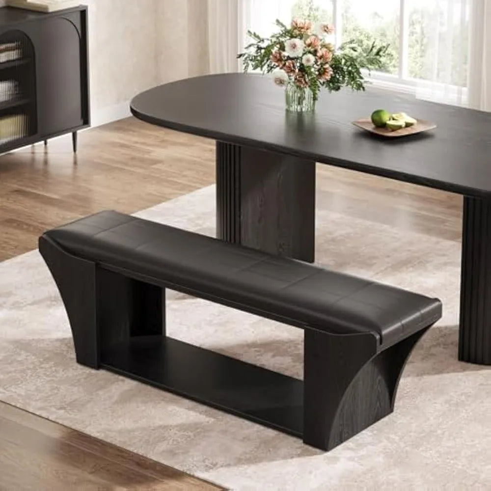 Modern Black Upholstered Dining Bench with Storage