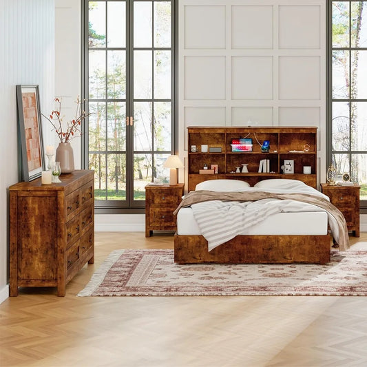 3-Piece Bedroom Dresser & Nightstand Set with Charging Station