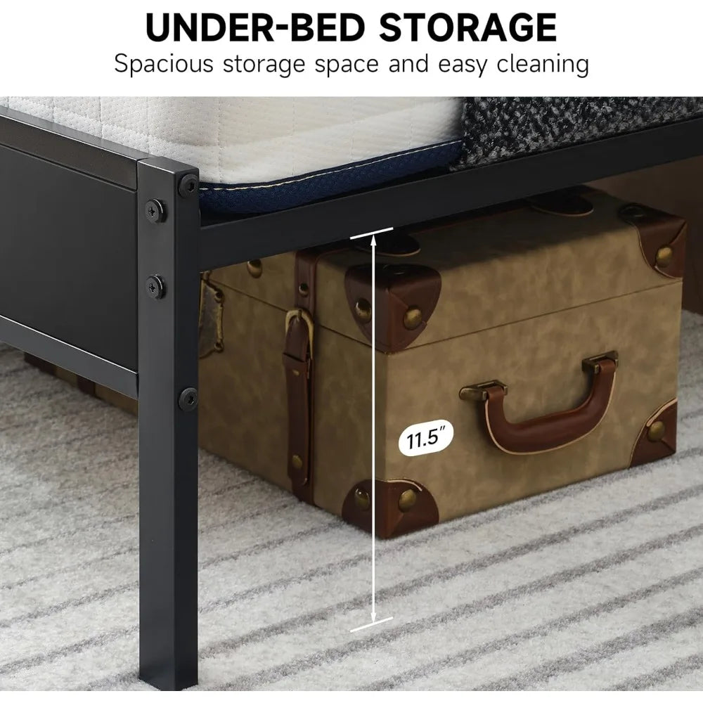 Z-hom King Size Metal Bed Frame with Wood Headboard