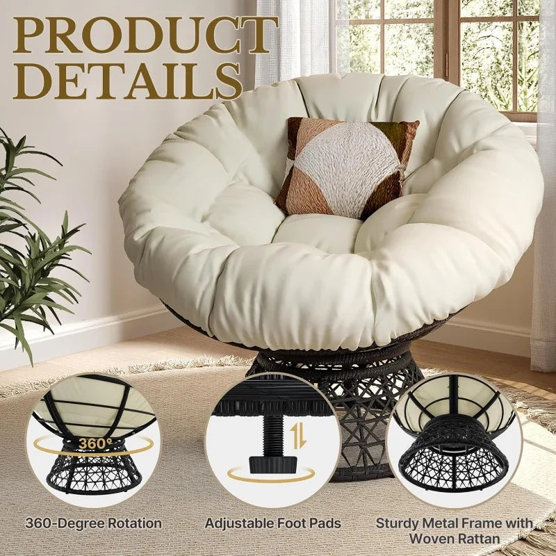 40" Swivel Wicker Papasan Chair with Cushion