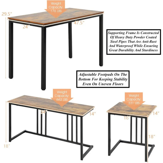 4PCS Kitchen Dining Table Set with Bench & Stools