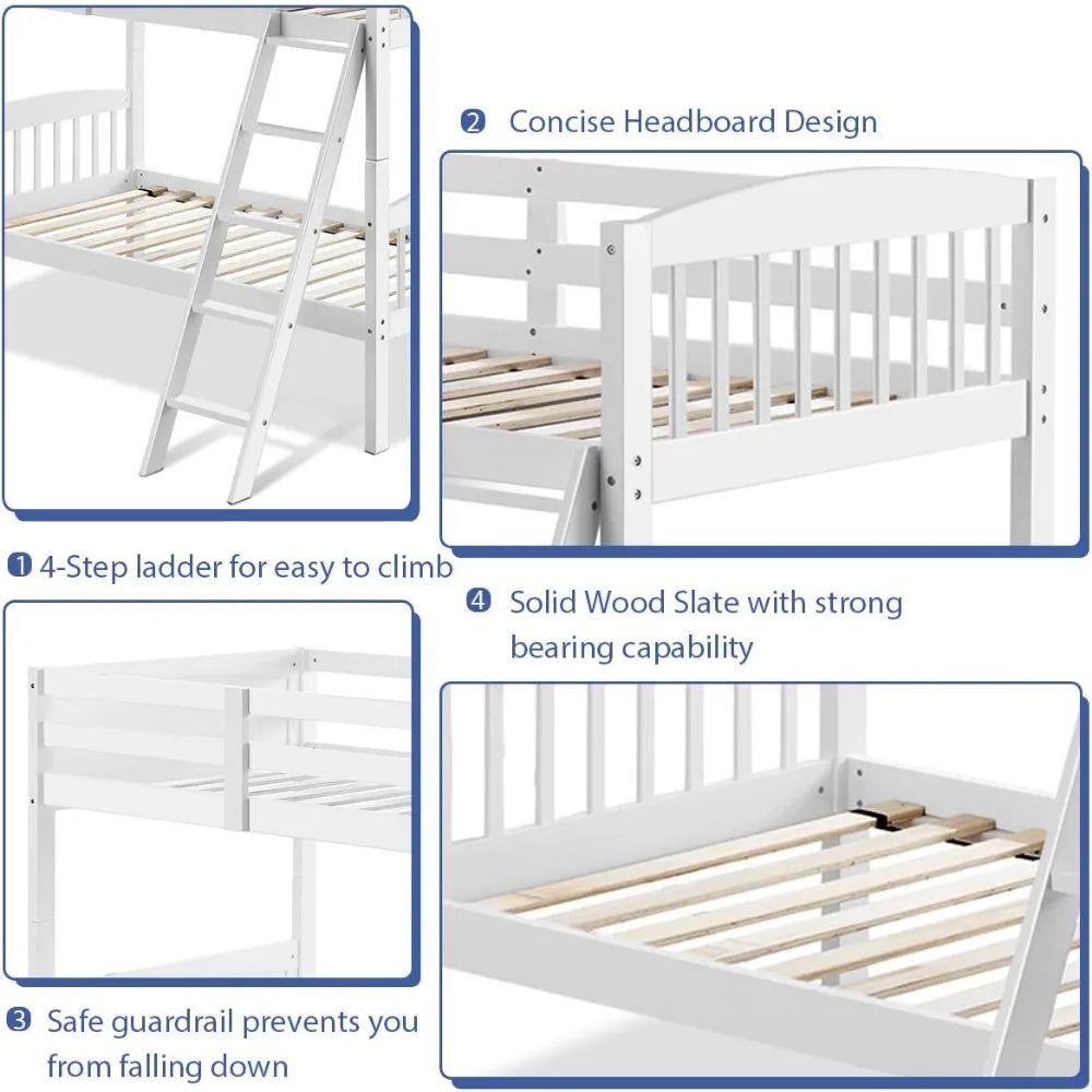 Twin Over Twin Convertible Bunk Beds – Solid Wood, Space Saving
