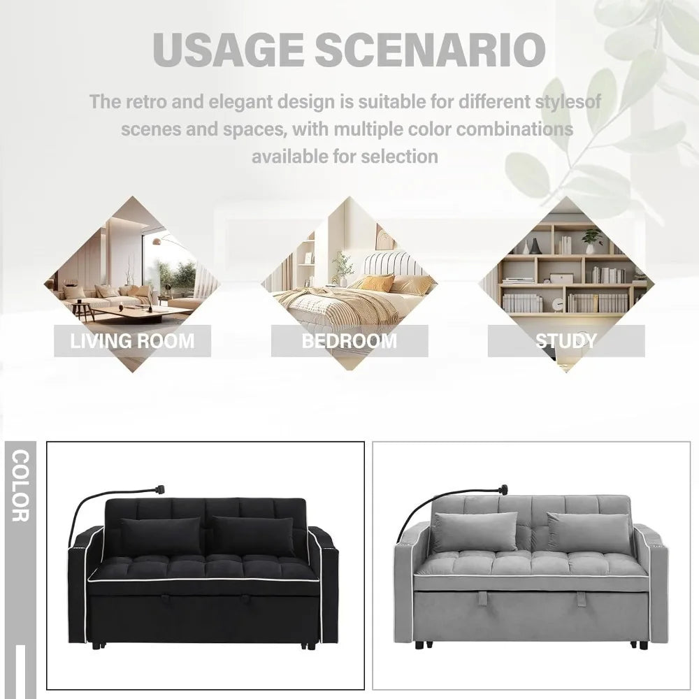 3-in-1 Convertible Velvet Sofa Bed Loveseat