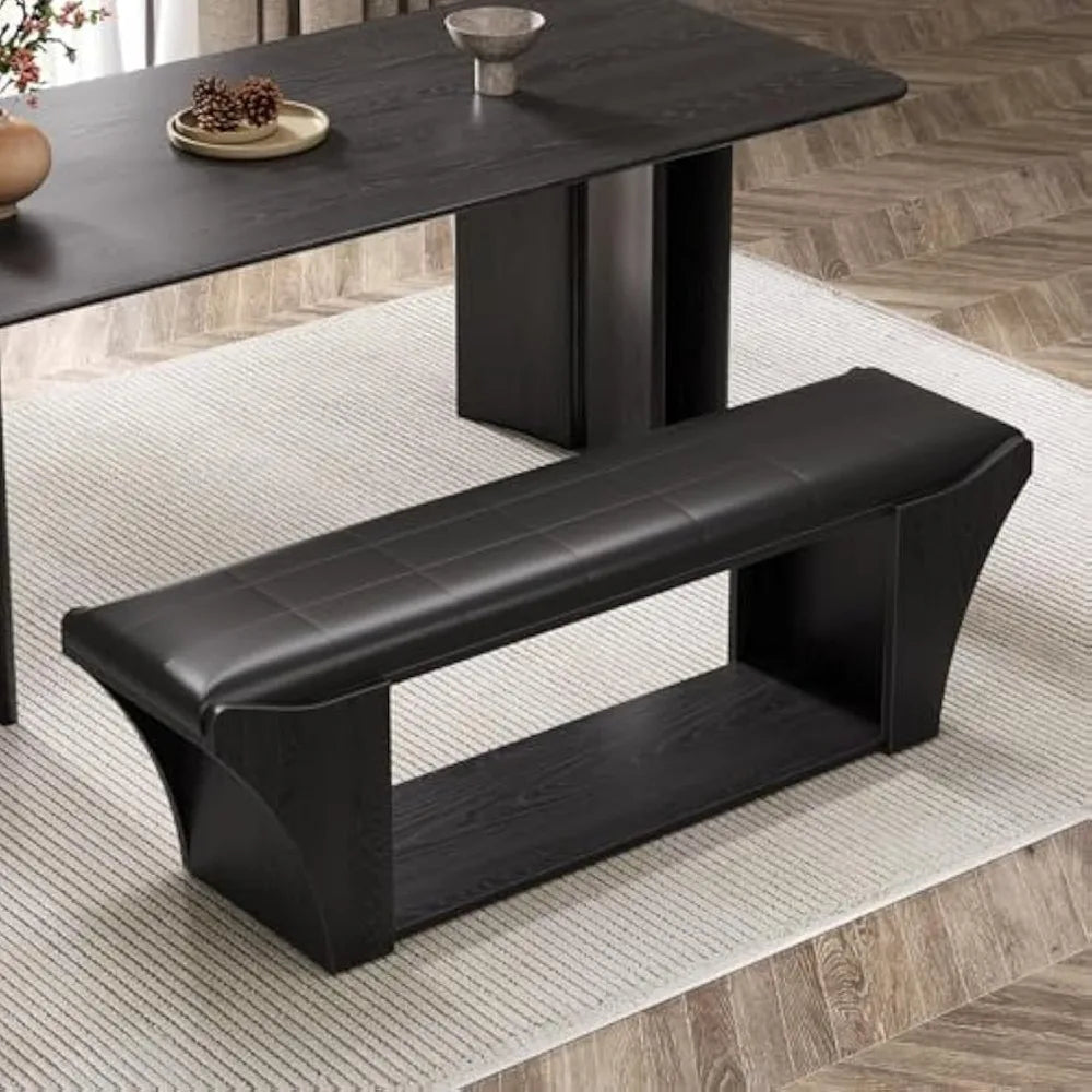 Modern Black Upholstered Dining Bench with Storage