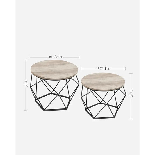 Set of 2 Round Coffee Tables – Greige & Ink Black