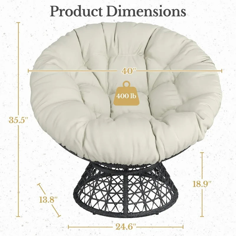 40" Swivel Wicker Papasan Chair with Cushion