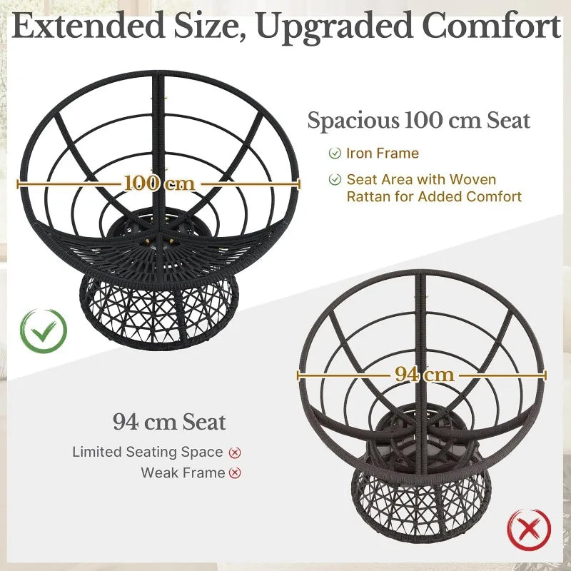 40" Swivel Wicker Papasan Chair with Cushion