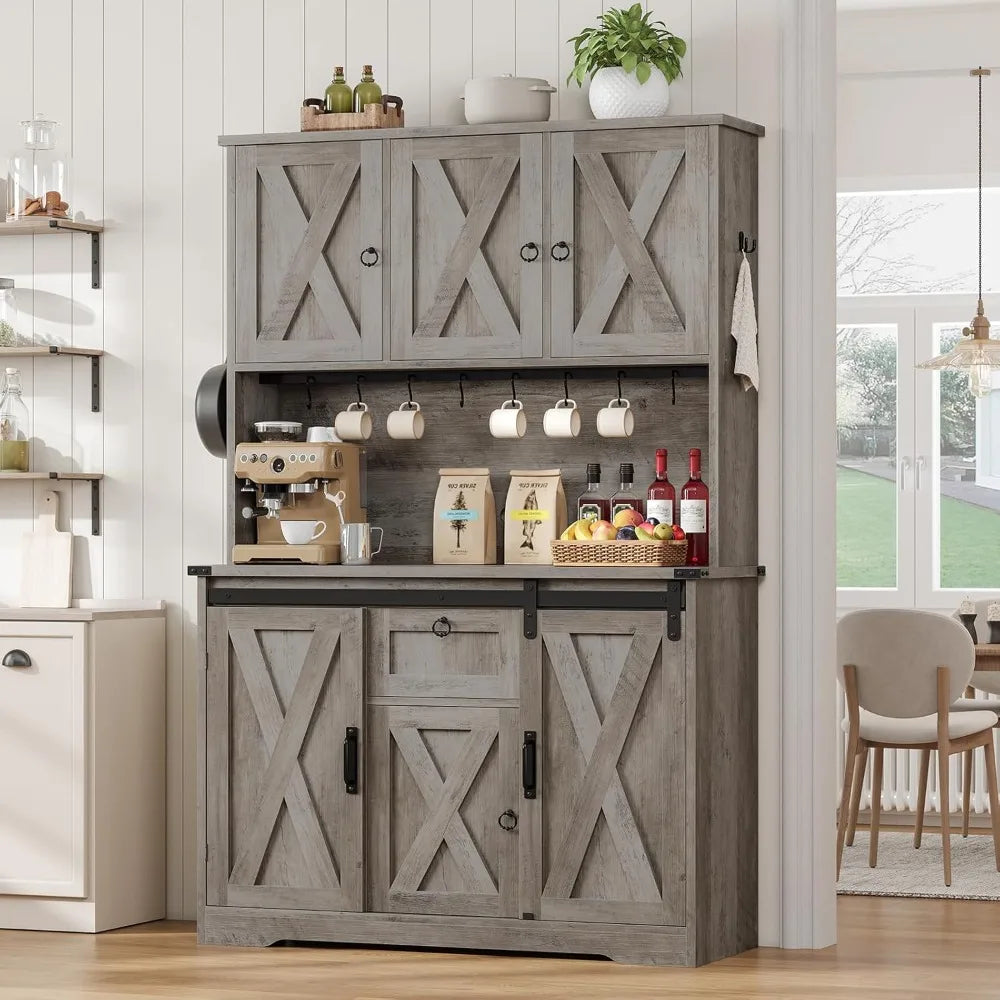 Farmhouse Kitchen Pantry Cabinet with Sliding Barn Doors
