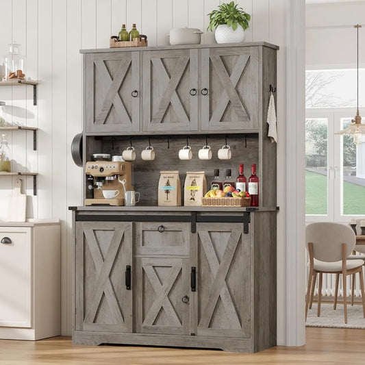 Farmhouse Kitchen Pantry Cabinet with Sliding Barn Doors