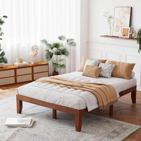 Giantex 14" Full Platform Bed Frame – Solid Wood, Minimalist