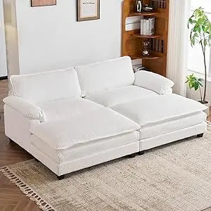 Modern Corduroy Sectional Sofa with Ottoman