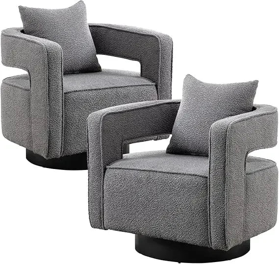 Modern Boucle Swivel Barrel Chairs Set of 2