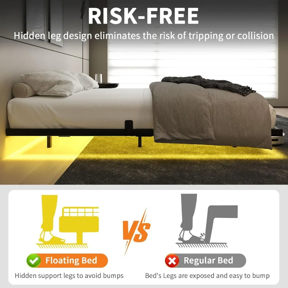 Full Size LED Metal Bed Frame – No Box Spring Needed