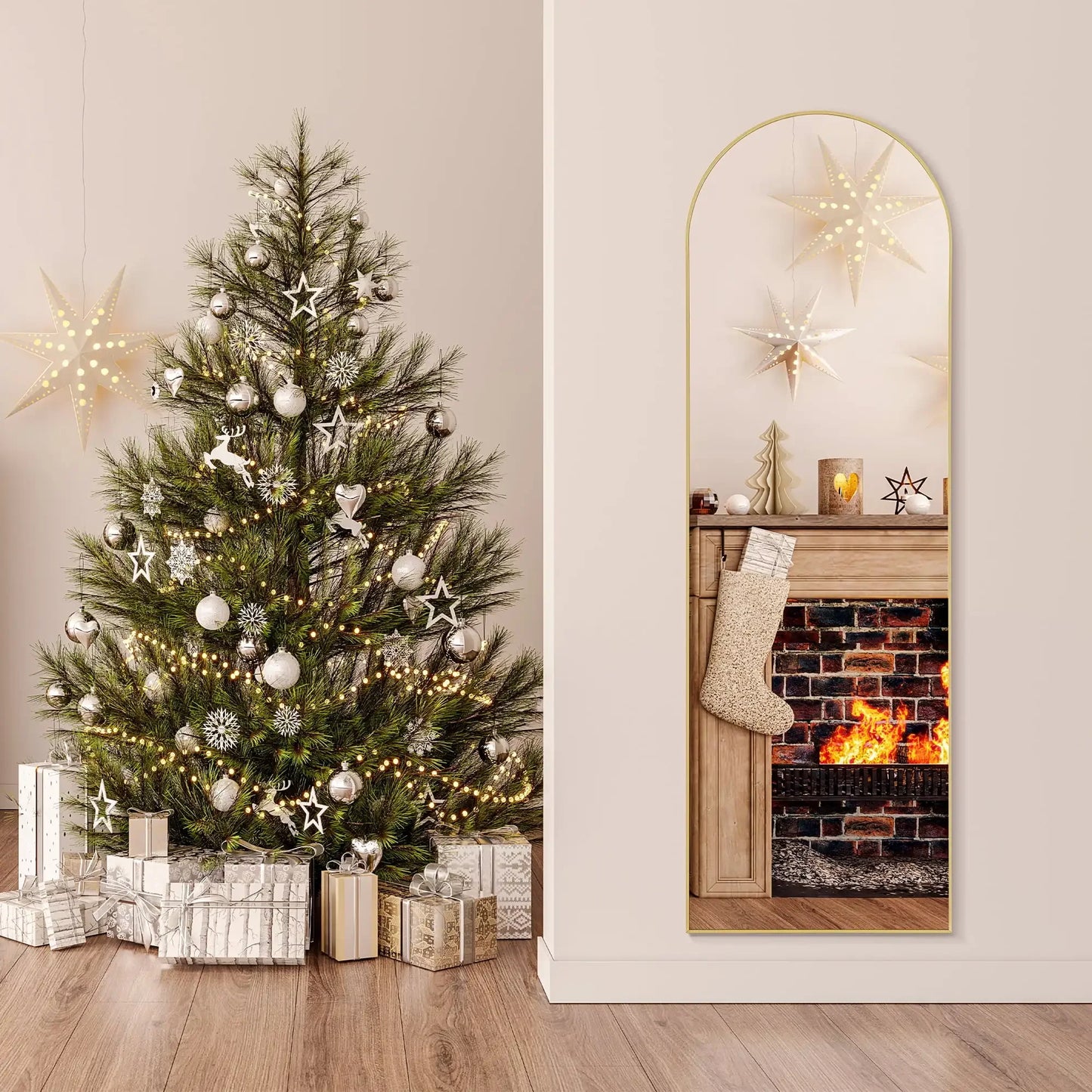 Arched Full Length Mirror 64"x21" – Gold Frame