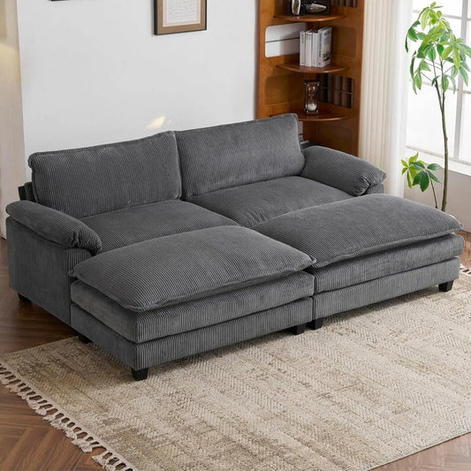 Modern Corduroy Sectional Sofa with Ottoman