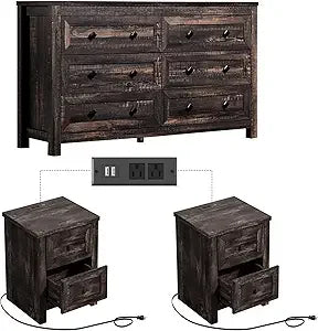 3-Piece Bedroom Dresser & Nightstand Set with Charging Station