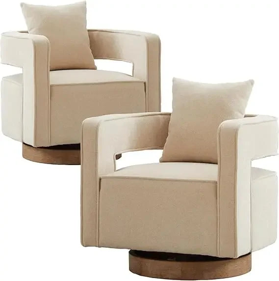 Modern Boucle Swivel Barrel Chairs Set of 2