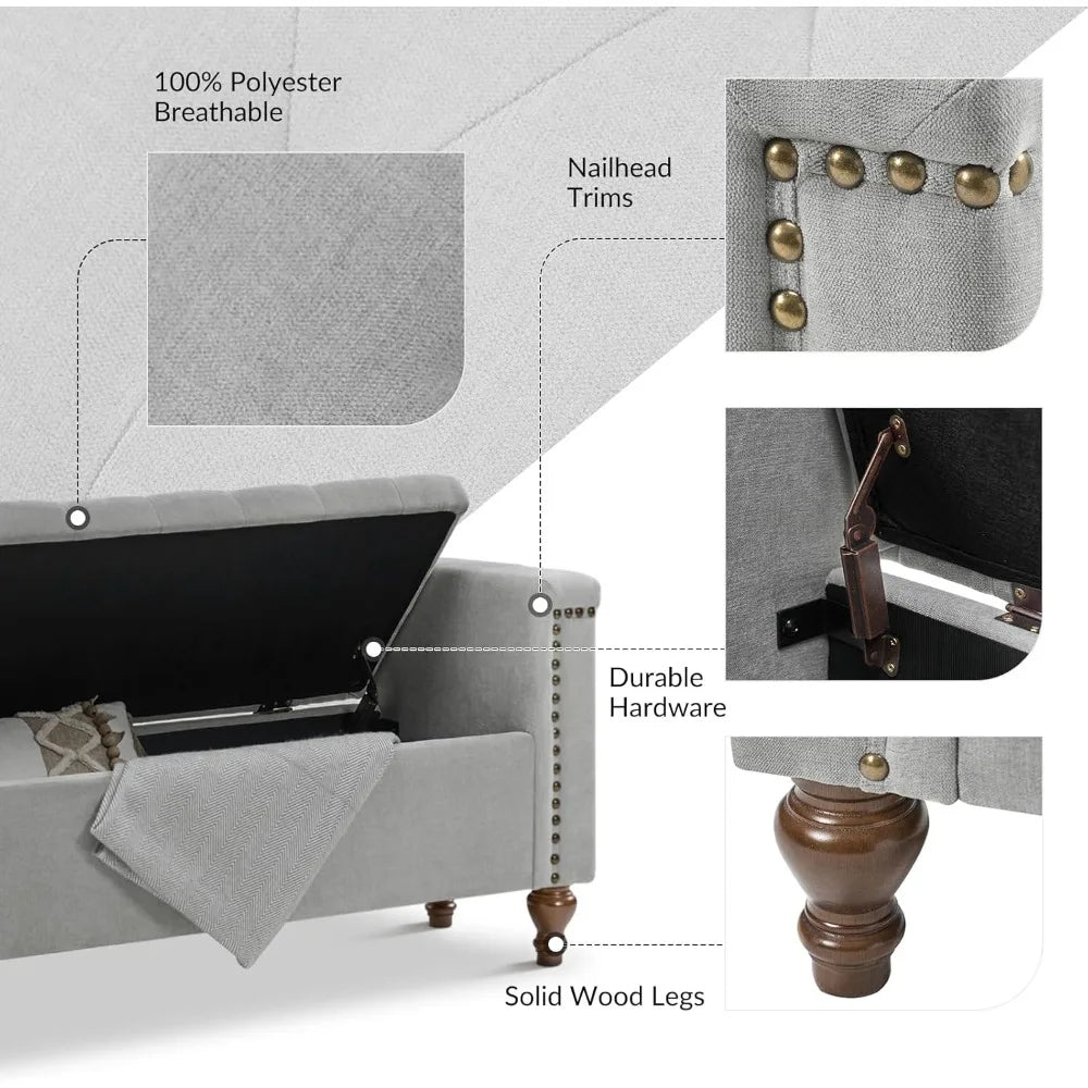 King Size Upholstered Storage Bench with Armrests