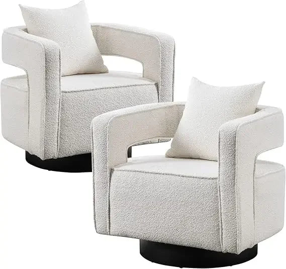 Modern Boucle Swivel Barrel Chairs Set of 2