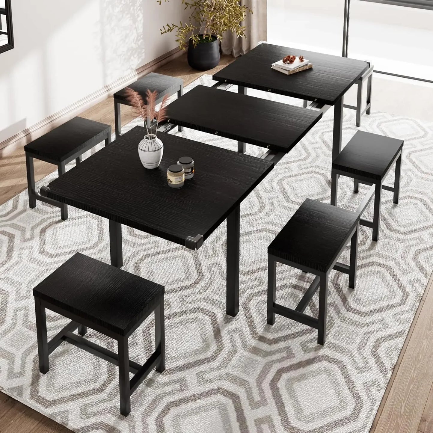 5-Piece Extendable Dining Table Set with Metal Frame