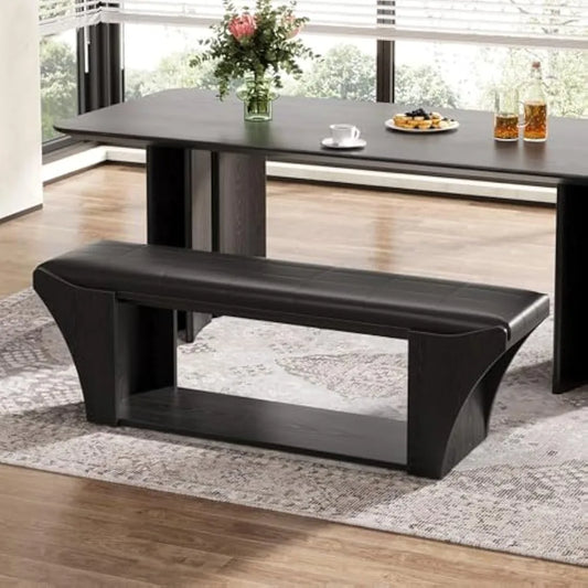 Modern Black Upholstered Dining Bench with Storage