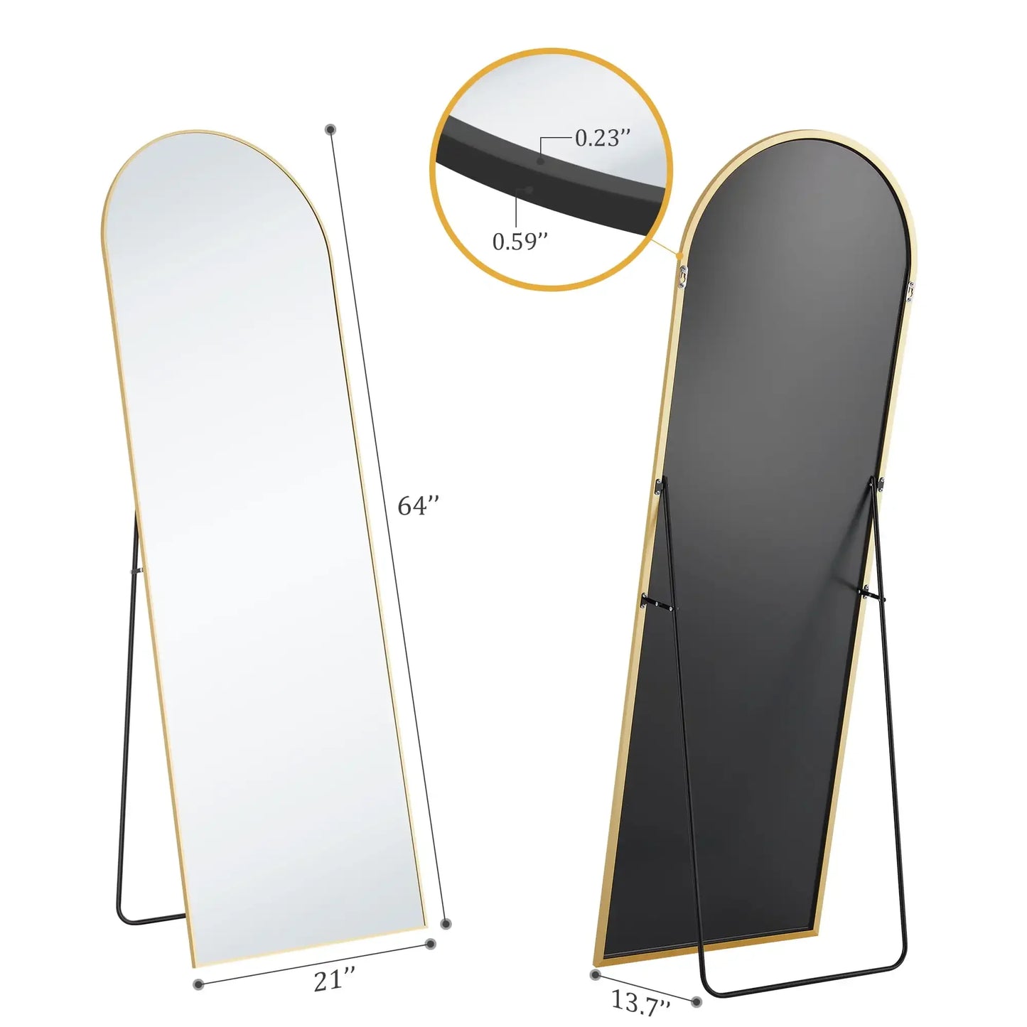 Arched Full Length Mirror 64"x21" – Gold Frame