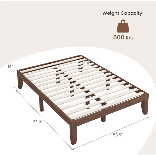 Giantex 14" Full Platform Bed Frame – Solid Wood, Minimalist
