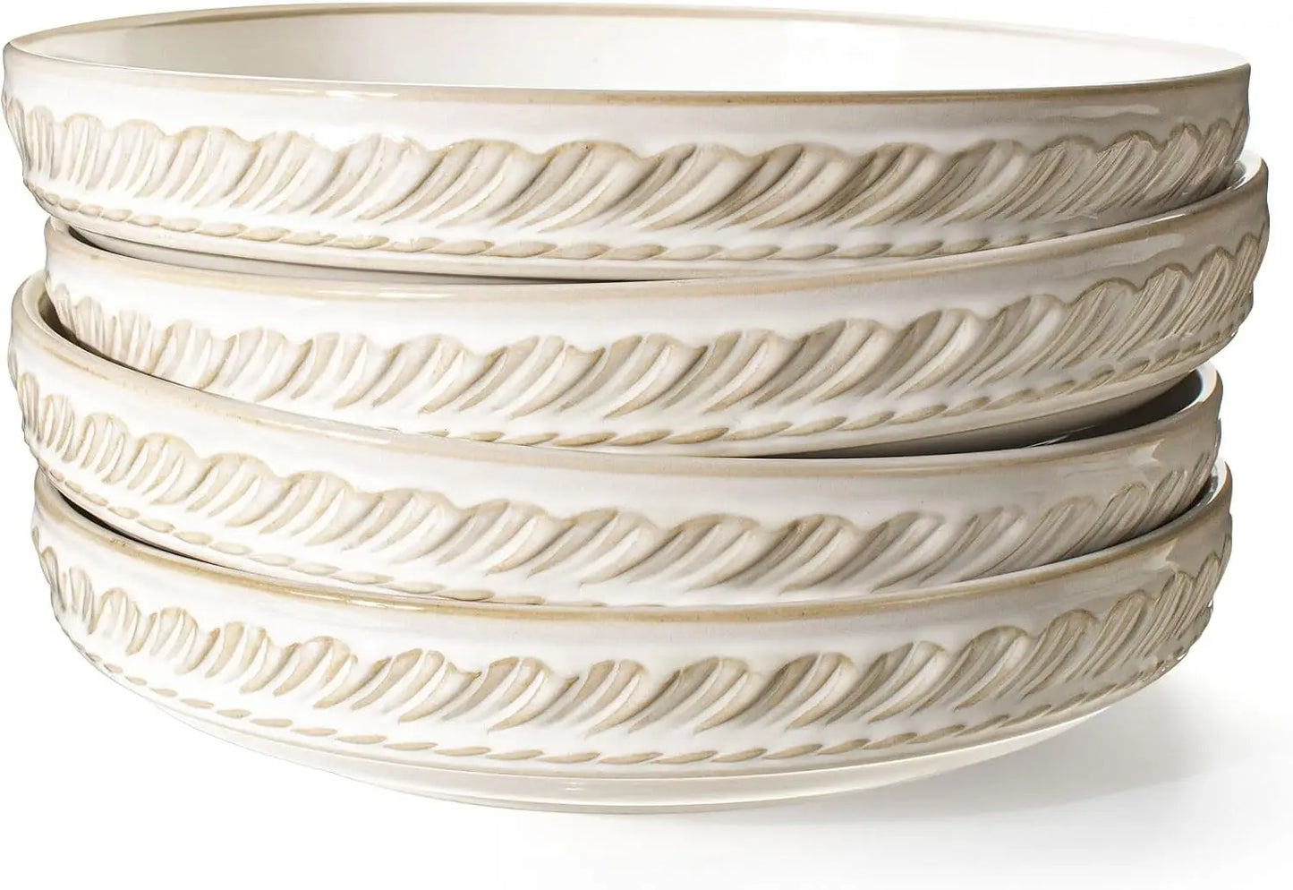 50oz Large White Ceramic Pasta & Salad Bowls – Set of 4