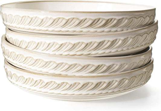 50oz Large White Ceramic Pasta & Salad Bowls – Set of 4
