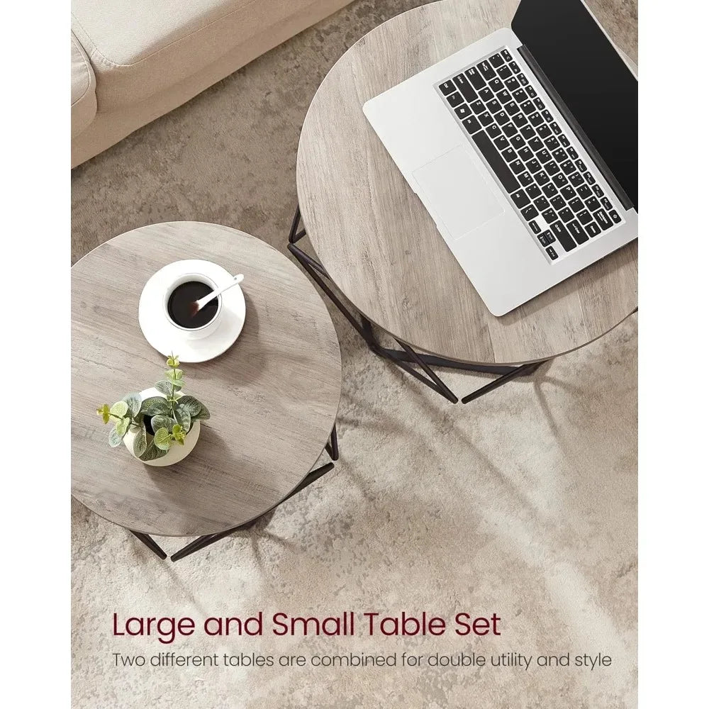 Set of 2 Round Coffee Tables – Greige & Ink Black