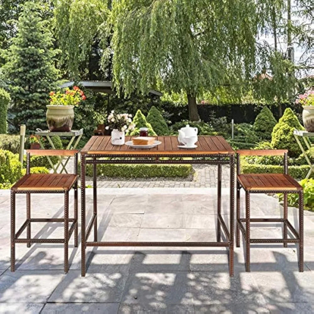 3-Piece Outdoor Rattan Bar Table Set with Chairs