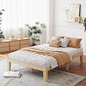 Giantex 14" Full Platform Bed Frame – Solid Wood, Minimalist